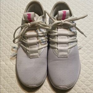 Puma White Sneakers with pink lettering womens size 7